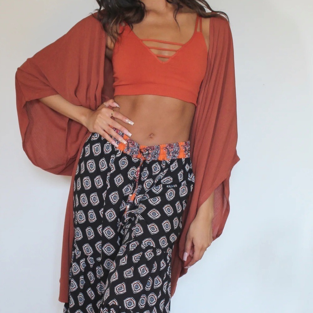 Daughters of Culture Rust Crinkle Kimon Robe Open Front Cardigan Womens One Size